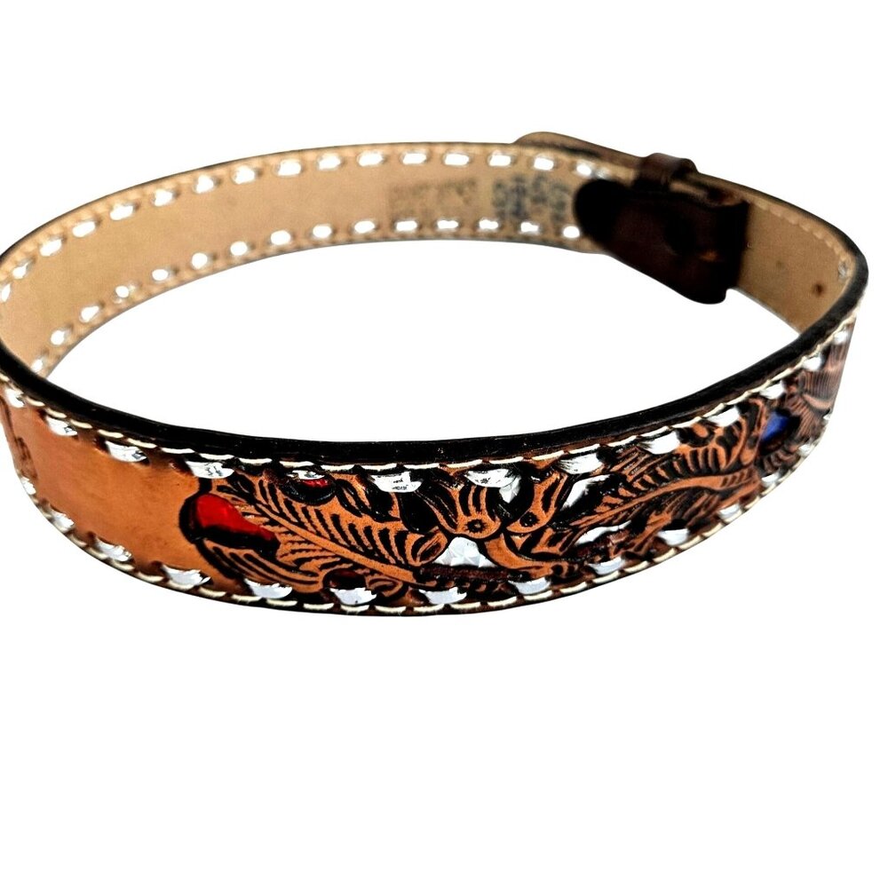 Vintage Tooled Leather Western Belt Cheryl USA 26 - 29 Waist S M Coastal Cowgirl - Picture 7 of 11